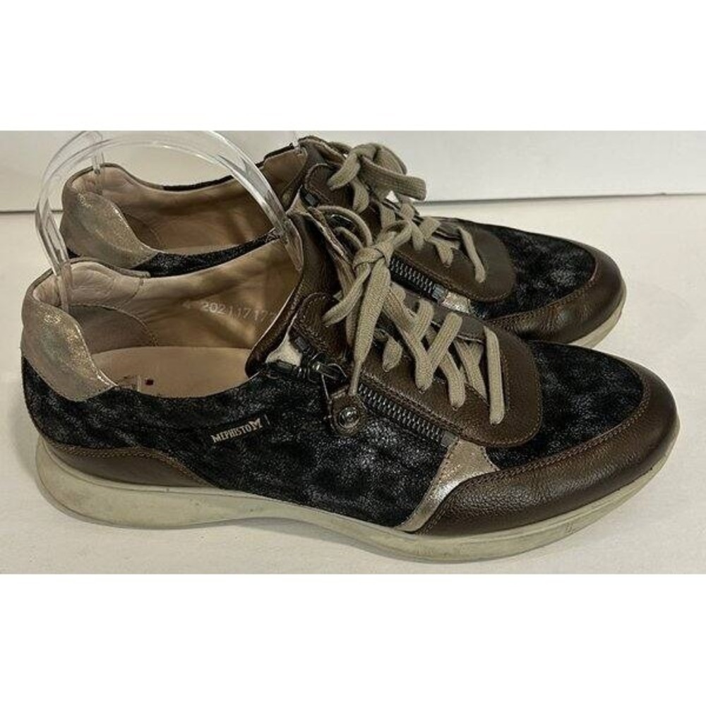 Mephisto Monia Cheetah Bronze Gray Leather Zippers Comfort Sneakers Shoes Size 8 - Picture 3 of 9